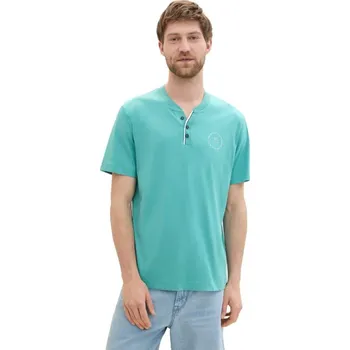 Pánské tričko TOM TAILOR PÁNSKÉ HENLEY TRIKO S KRÁTKÝM RUKÁVEM -TYRKYS L