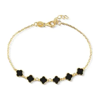 Náramek Dámský stříbrný pozlacený náramek se čtyřlístky 17-19 cm STNA0753F