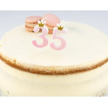 Dortová svíčka Svíčka číslo 3 růžová s korunkou a glitrem 9,5 cm gi50683