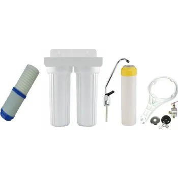 Ochranný vodní filtr Dvojitý filtr 10" 5 mik.+aktivní uhlí+dusičnany Sada na připojení pod kuchyňskou linku: Bez sady