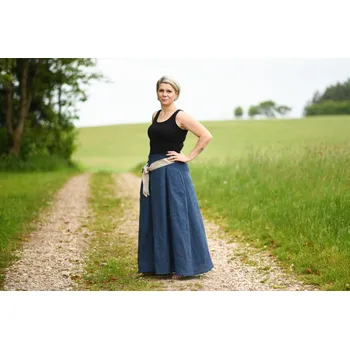 Dámská sukně Lněná dámská sukně dlouhá - tmavě modrá velikost: L