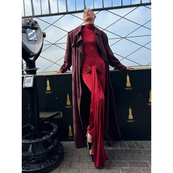 Dámské šaty Bodycon maxi šaty s vázáním Barva: Červená, Velikost: L