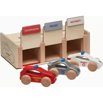 Dětské termoprádlo PORSCHE Wooden emergency vehicle set Dřevěná autíčka záchranného systému s garáží (Dřevěná sada pro děti od 3 let.)