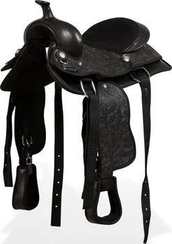 Jezdecké sedlo vidaXL Westernové sedlo z pravé kůže pro koně set 12" černé