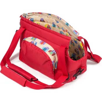 Taška pro psa a kočku Iridog taška na psa CARRIE no.2 červená se sovičkami v22 x š18 x d34 cm