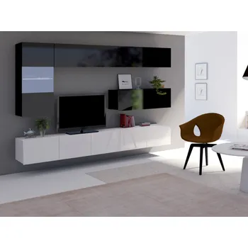 Obývací stěna ArtGiB Obývací stěna CALABRINI IV | bílá-bílý lesk/černá-černý lesk