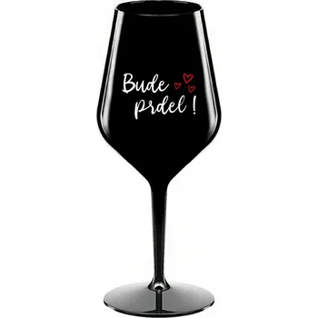 Dámské šaty BUDE PRDEL! - bílá nerozbitná sklenice na víno 470 ml S černá