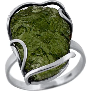 Prsten Vltavín Moldavite Stříbrný prsten s vltavínem 3,510 g 1,7 cm x 1,3 cm