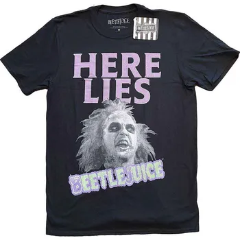 Pánské oblečení RockOff Beetlejuice unisex tričko : HERE LIES… - černá Velikost: XL