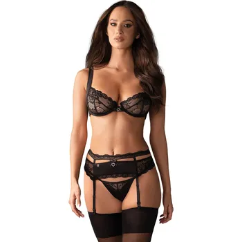 Dámská erotická souprava Komplet Obsessive Heartina set Barva: Černá, Velikost: L/XL
