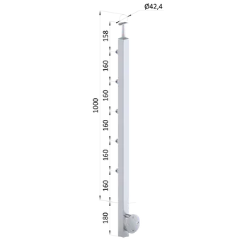 KOVIAN, s.r.o. Nerezový sloup, boční kotvení, 5 řadový průchodný, venkovní, vrch pevný, (40x40 mm), broušená nerez K320 / AISI304