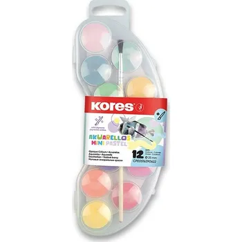 Výtvarná barva Vodové barvy Kores Akuarellas Mini - 12 pastelových barev, průměr 25 mm