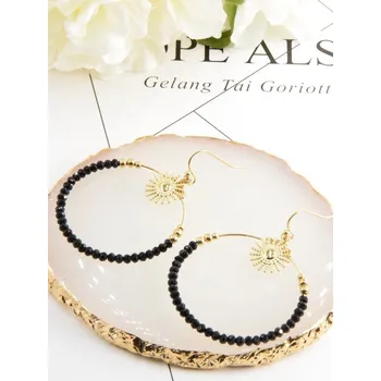 Náušnice B&E Bijoux Dámské náušnice zlaté kruhy z nerezové oceli, černé s korálky