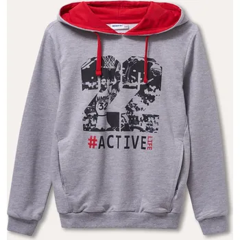 Chlapecká mikina Chlapecká mikina s kapucí Active - šedý melanž/červená 158