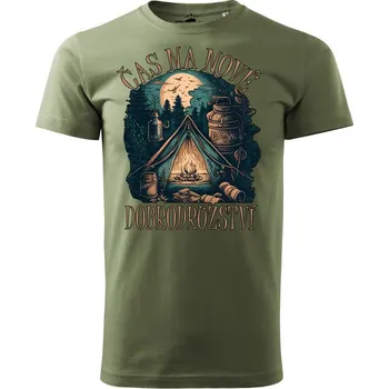 Pánské tričko STRIKER Tričko Čas na nové dobrodružství Barva: Olivová, Velikost: XXXL