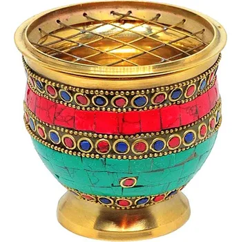 Aroma lampa Vykuřovadla Mosazná kadidelnice s tyrkysem, korálem a Lapis Lazuli