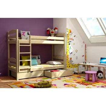 Postel Max-i Patrová postel ADRIANA PINE vč. roštů Zvolte rozměr:: 80 x 180 cm, Zvolte barvu:: moření dub + ŠUPLÍKY