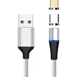 PremiumCord Magnetický micro USB a USB-C nabíjecí a datový kabel 1m, stříbrný ku2m1fgi