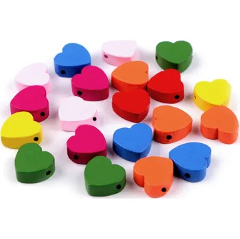 Dětské navlékací korálky Dřevěné korálky srdce Ø15 mm - mix (20 ks)