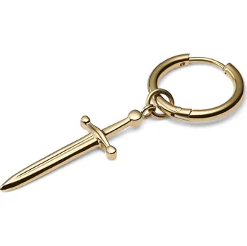 Náušnice Titanová náušnice kroužek zlaté barvy s přívěskem meč - Lucleon