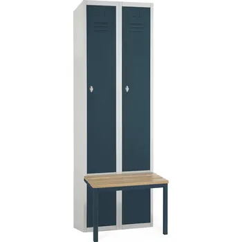 Šatní skříň Kovová šatní skříňka s lavičkou, 60 x 85 x 185 cm, sokl, otočný zámek, antracitová - ral 7016