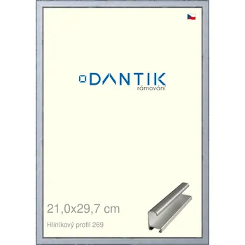 Rám na obraz DANTIK rámeček 21x29,7 | ALU profil 7269 Sstříbrná broušená (Sklo Čiré) (Vyrobeno s láskou u nás v DANTIKU)