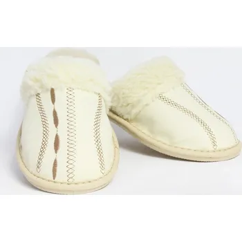 Dámské pantofle Dámské kožené papuče model 27 béžové prošívané, VELIKOST 37