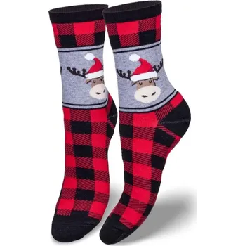 Dámské ponožky DOVOZ EU DÁMSKÉ VÁNOČNÍ PONOŽKY KOSTKA A SOB červené Velikost: 37/41