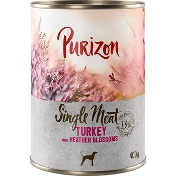 Krmivo pro psa 24x400g Purizon Single Meat - krůtí s květy vřesu