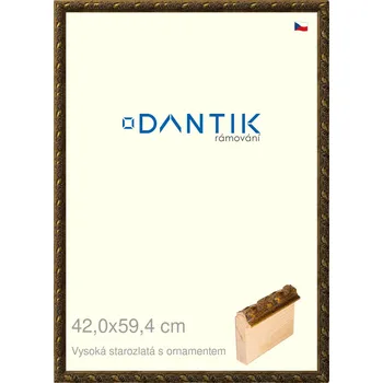Rám na obraz DANTIK rámeček 42x59,4 | Vysoká starozlatá s ornamentem (Plexi Čiré) (Vyrobeno s láskou u nás v DANTIKU)