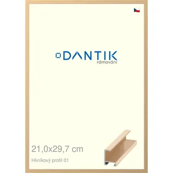Rám na obraz DANTIK rámeček 21x29,7 | ALU profil 6001 Zlatá lesklá (Sklo Čiré) (Vyrobeno s láskou u nás v DANTIKU)
