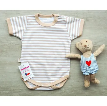 Kojenecký body AMÁLKA Bavlněné body oříškové pruhy, krátký rukáv Velikost: 68