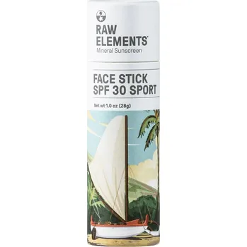 Přípravek na opalování Raw Elements | Minerální opalovací tyčinka na obličej SPF 30 Sport voděodolná, působí až 80 minut a hydratuje pokožku - 28 g