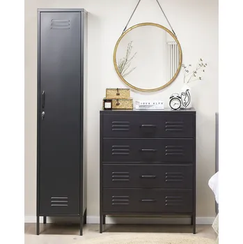 Šatní skříň Kovová skříň černá kovová 185 cm moderní s uzamykatelnými dveřními tyčemi 2 háčky na dveře 5 přihrádek obývací pokoj ložnice hala kancelář Beliani