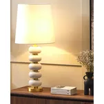 Stolní lampa bílo zlatá kovový základ s černým látkovým stínidlem obývák ložnice Beliani