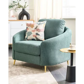 Křeslo Křeslo čalouněné zelené zlaté kovové nohy klubové křeslo do salonku zaoblené retro obývací pokoj Beliani