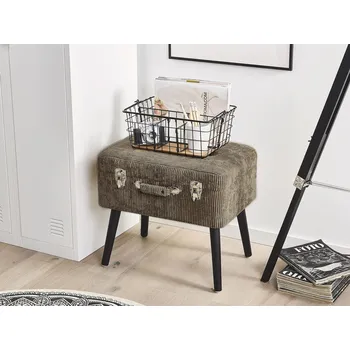 Stolička Stolička S Úložným Prostorem světle hnědá Manšestrová Čalouněná Černá Nohy Kufr Design Zapínána Nahoře Beliani