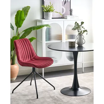 Jídelní židle Sada 2 jídelních židlí červené sametové čalounění prošívané bez opěrek ocelový rám retro design Beliani