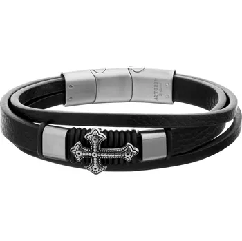 Náramek Náramek z ušlechtilé oceli a kůže - kříž - AZ536-8560