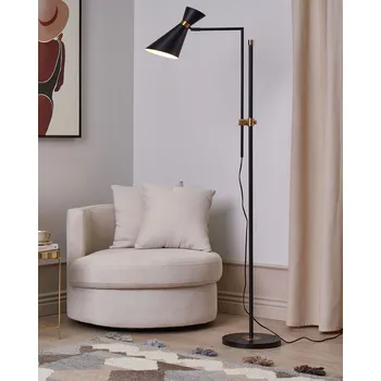 Stojací lampa Stojací lampa černý kov 140 cm mramorový podstavec nastavitelné stínidlo zlaté prvky moderní industriální styl Beliani