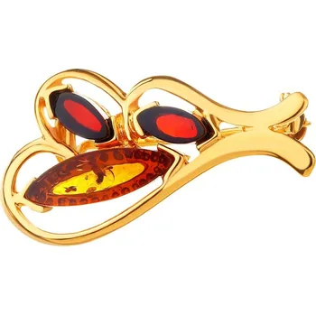 Brož Pozlacená stříbrná brož s jantarem - AP534-0993