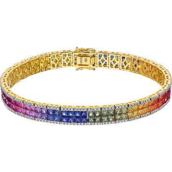 Náramek Zlatý náramek s brilianty a barevnými safíry - 18 cm - ryzost 585 - 210.109