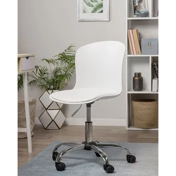 Bílé kancelářské křeslo z ekokůže, chromované nohy, otočné nastavení výšky Beliani