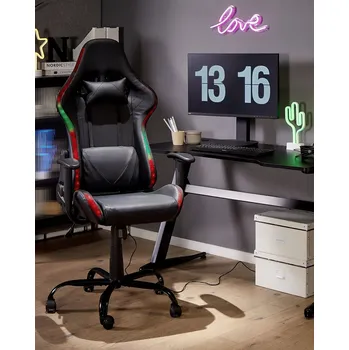Herní židle Černá umělá kůže otočná nastavitelná výška plynový zvedák s LED světly Moderní kancelář PC křeslo Beliani