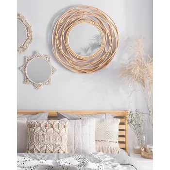 Zrcadlo Nástěnné zrcadlo ø 75 cm ratan s kulatým rámem ve stylu Boho Beliani