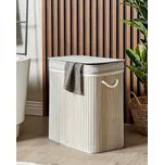 Úložný koš s víkem na zipy světle šedé bambusové dřevo 2 přihrádky koš na prádlo s rukojeťmi Beliani