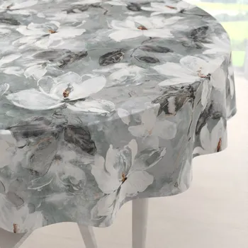 ubrus Sametový kulatý ubrus Tamara TMR-016 Designové květiny na šedozeleném Ø 100 cm