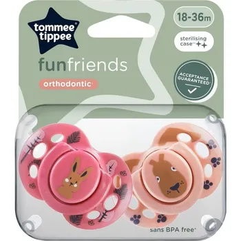 dudlíky Tommee Tippee Šidítko silikon Fun friends 18 - 36 měs. 2 ks, růžová