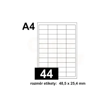 Samolepící etiketa Předsekané papírové etikety: BEZ POTISKU - 48,5x25,4 mm - (44 ks na ar