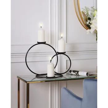 Svícen Kovový svícen černý kulatý hliníkový glamour elegantní dekorace do interiéru Beliani